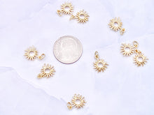 Load image into Gallery viewer, Tiny Cute Sunburst Sun Burst Charms plated in 18K Gold Copper Base 10 pcs