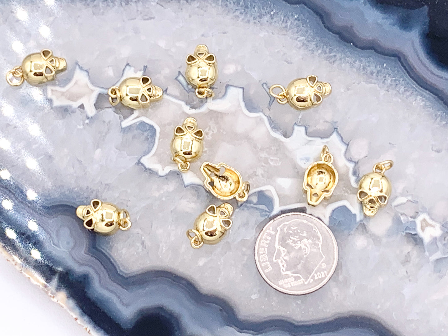 Tiny Skull Charms plated in 18K Gold Copper Base 10pcs