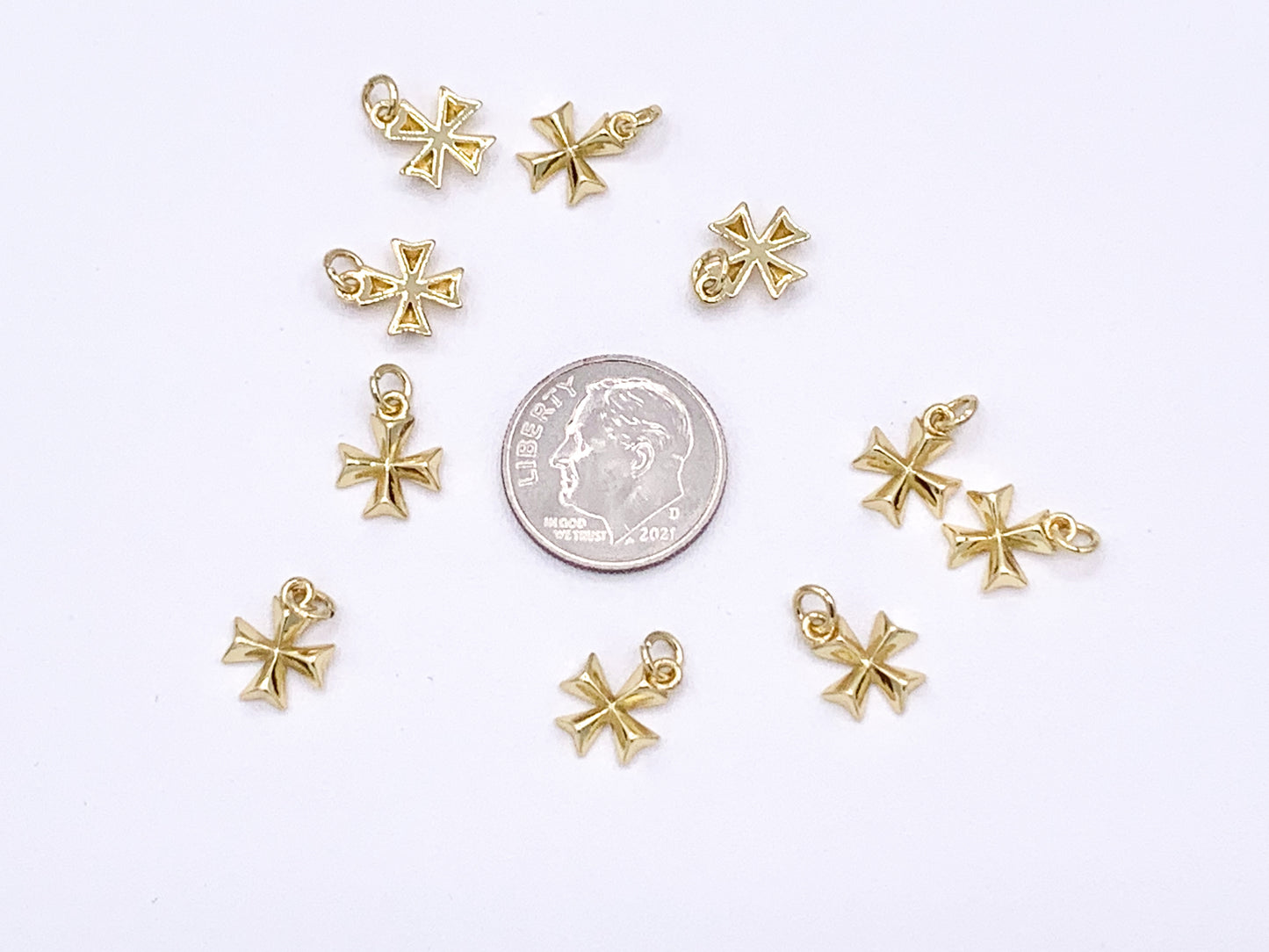 Tiny Cute Cross Religious Charms plated in 18K Gold Copper Base 10pcs