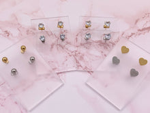 Load image into Gallery viewer, Stainless Steel Heart Round Solitaire Earring Studs in 18K Gold/Silver plated Stainless Steel 5 pairs