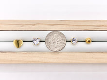 Load image into Gallery viewer, Stainless Steel Heart Round Solitaire Earring Studs in 18K Gold/Silver plated Stainless Steel 5 pairs