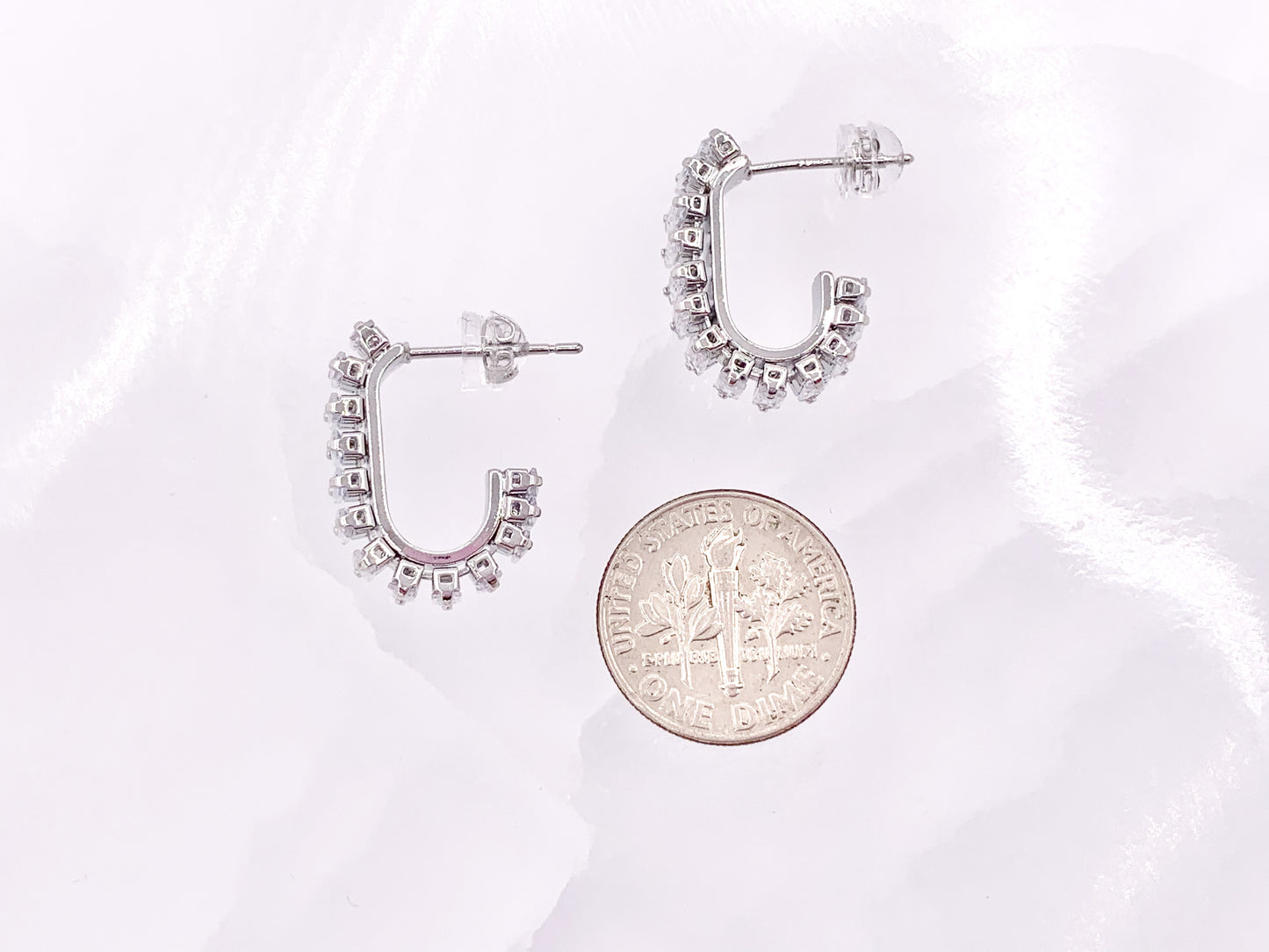 Trendsetting Unique Curve Link CZ Pave Baguette Hoop Earrings in 18K Gold or Silver Plated Copper 4 pairs