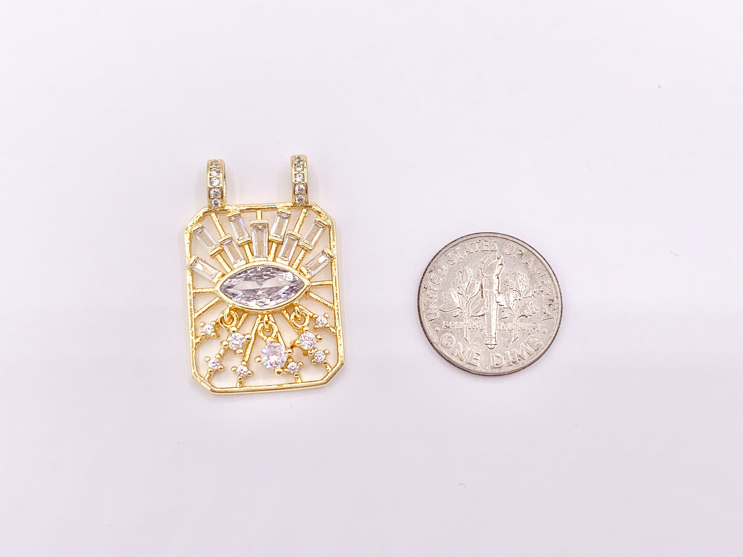 Eye Catching Evil Eye Designed Rectangle Pendants with CZ Pave in 18K Gold Plated Copper 5 pcs