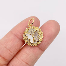 Cargar imagen en el visor de la galería, 15mm Cute Shell Coin Butterfly Charm in Real Gold Plated 18K Micro CZ Pave Over Copper