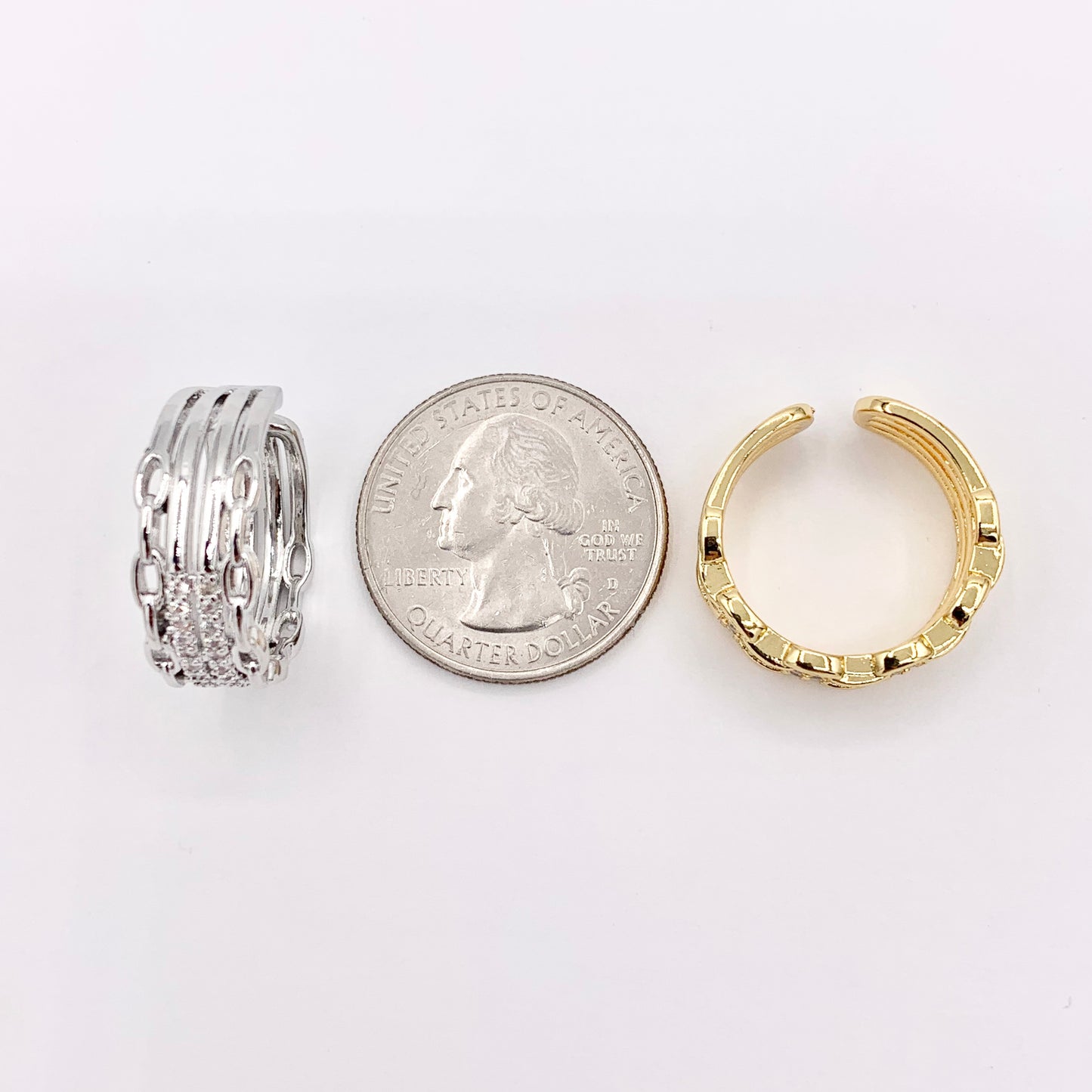 Vibrantes anillos de eslabones baguette cuádruples con pavé de circonita cúbica en oro de 18 quilates o cobre chapado en plata, 4 piezas