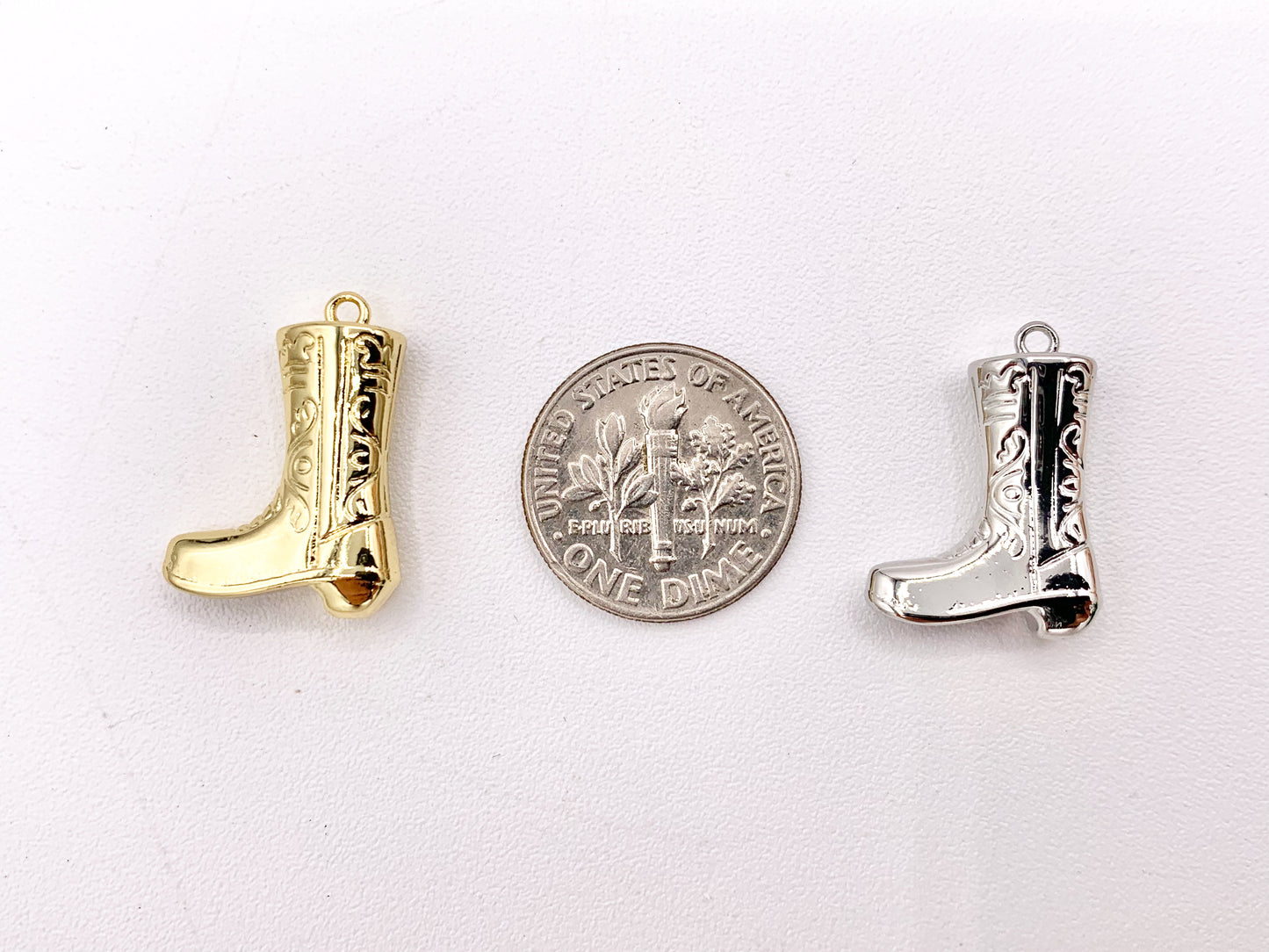 Western Cowboy Boots Texas Ranch Double Side Pendant Charms in 18K Gold or Silver Plated Copper 6 pcs