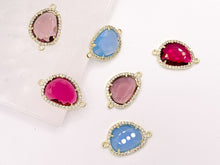 Load image into Gallery viewer, Crystal Oval Rhinestone Bezel Gold Trim Connector Findings 2 pcs