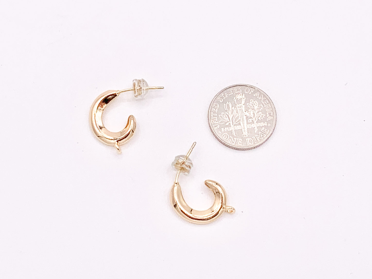 C Shaped Curved Earring Findings Component with Loop in 18K Gold plated Copper 5 pairs