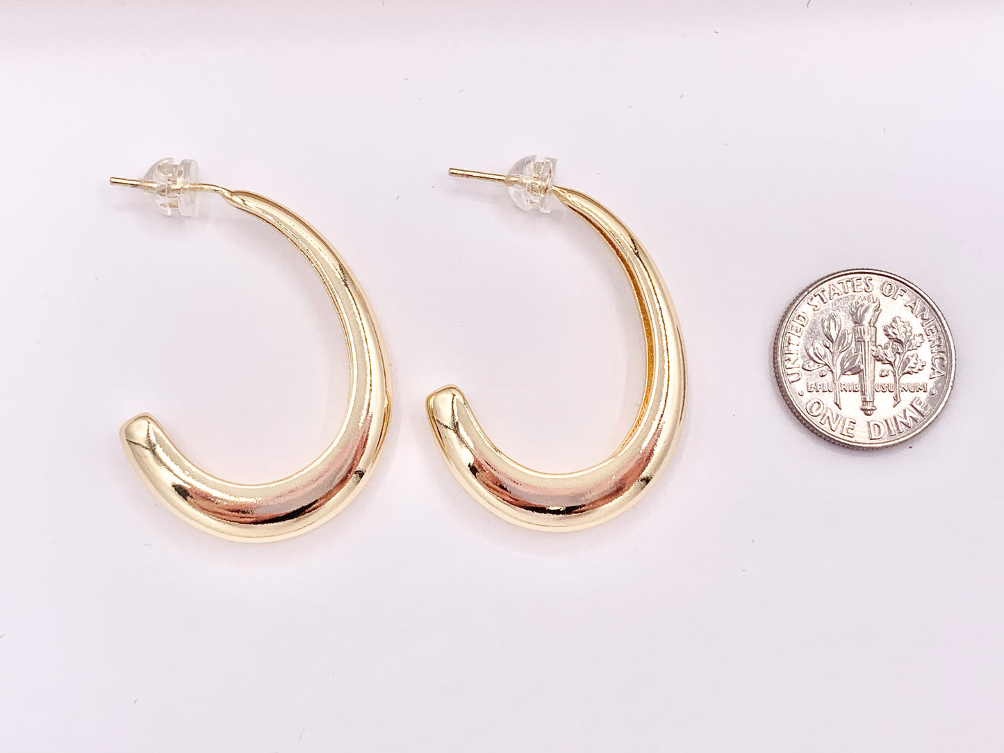 Minimalist Curved Hoops Earrings over 18K gold or Silver Plated Copper 2 Sizes 4 pairs