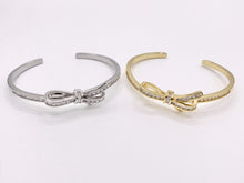 Load image into Gallery viewer, Bowtie Simple Minimal CZ Pave Bow Tie Rhinestone Bracelet Cuffs in Real Gold/Platinum 18K Plated Copper 1 pc