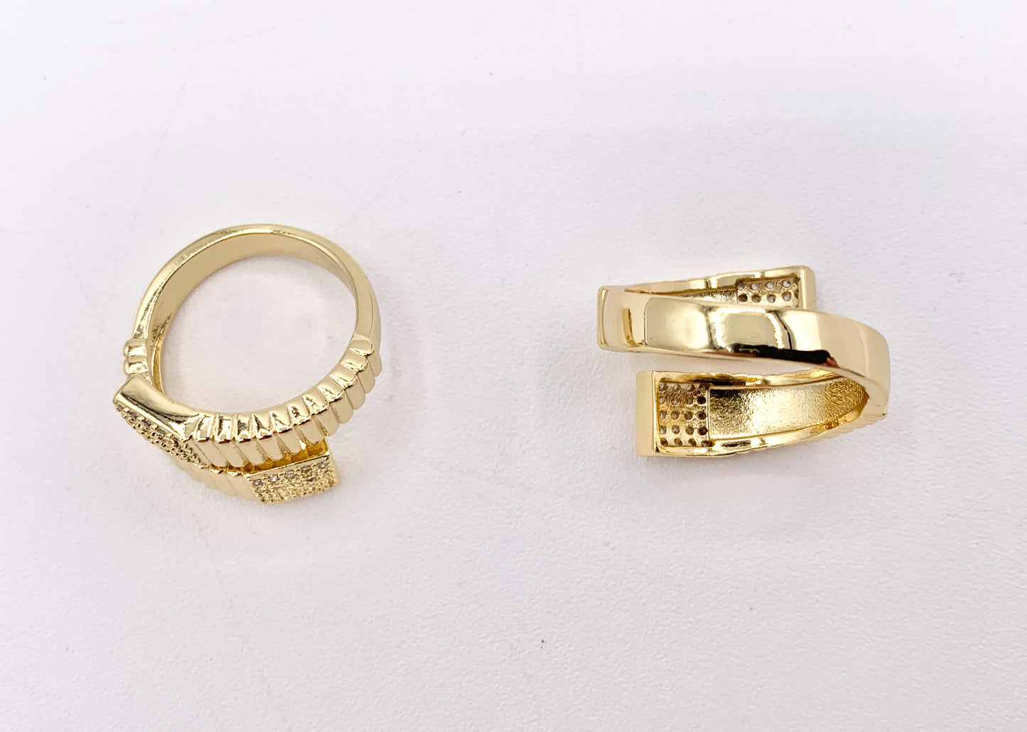 Fancy Bypass Adjustable Rings in Cubic Zirconia 18K Real Gold/Platinum Plated Copper 5 pcs