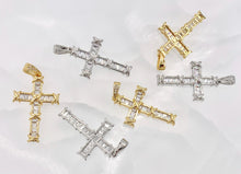 Cargar imagen en el visor de la galería, High Quality Cross Pendants in Real Gold/Platinum 18K Plated Micro CZ Baguette Pave Cross Pendant Over Copper 4 pcs