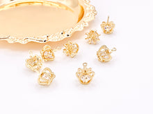 Load image into Gallery viewer, 18K Gold Crowns with CZ Diamond Pave Charms Over Brass 8 pcs