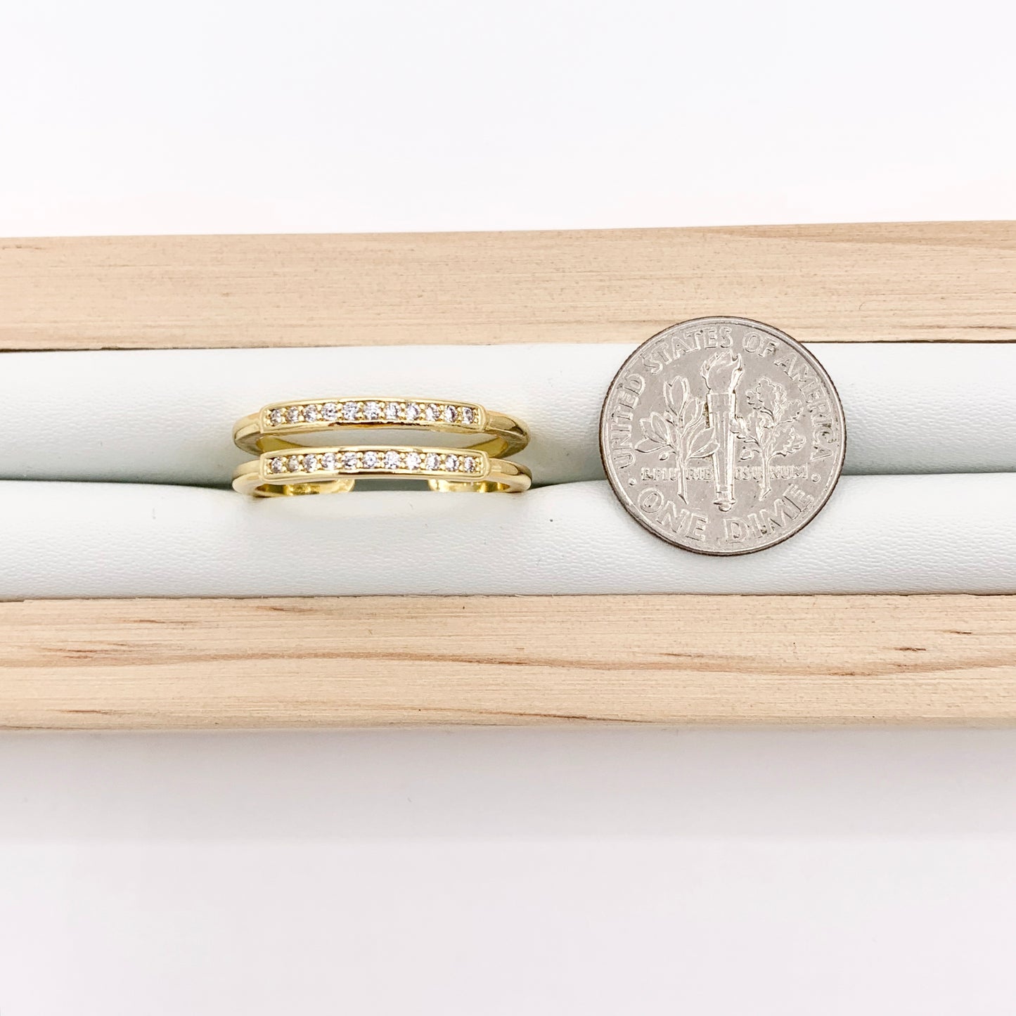 Simple Cubic Zirconia Double Band Ring in 18K Gold Plated Adjustable Ring 6pcs