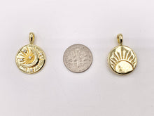 Load image into Gallery viewer, Double Sided Moon Sun Coin Pendant in 18K Gold plated Copper 8pcs