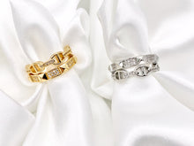 Cargar imagen en el visor de la galería, 18K Gold and Platinum Plated Double Banded CZ Pave Spike Coffee Bean Mariner Adjustable Ring 4 pcs