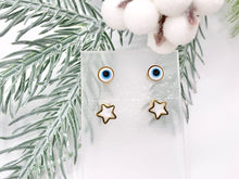 Load image into Gallery viewer, Stainless Steel Shell Star Evil Eye Earring Studs in 18K Gold plated Stainless Steel 5 pairs
