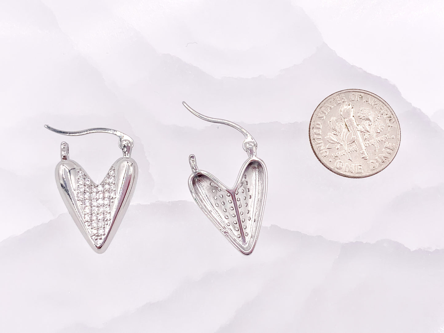 Unique Curved Heart Latch Back Earrings with Clear Multi CZ Pave Rhinestones over 18K Gold or Silver Plated Copper 3 pairs