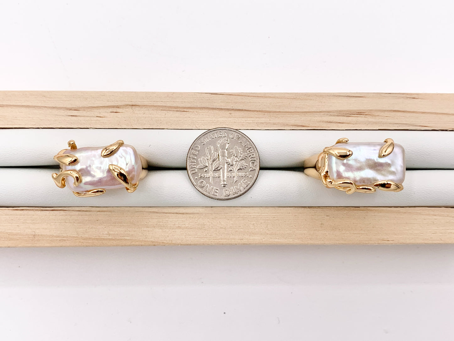 Freshwater Pearl Rings in 18K Real Gold Plated Copper Adjustable Statement Ring 4 pcs