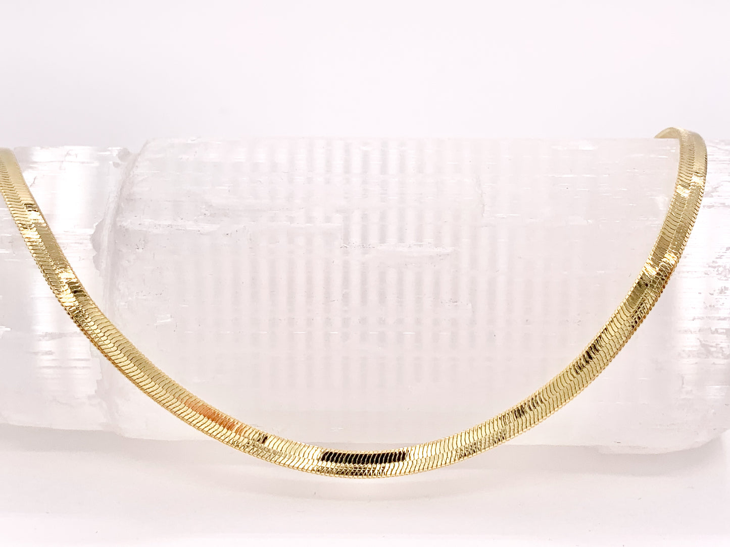 Herringbone Flat Step Cut Snake Chain Necklace 18" with Extension in 18K Gold Plated Copper 10pcs