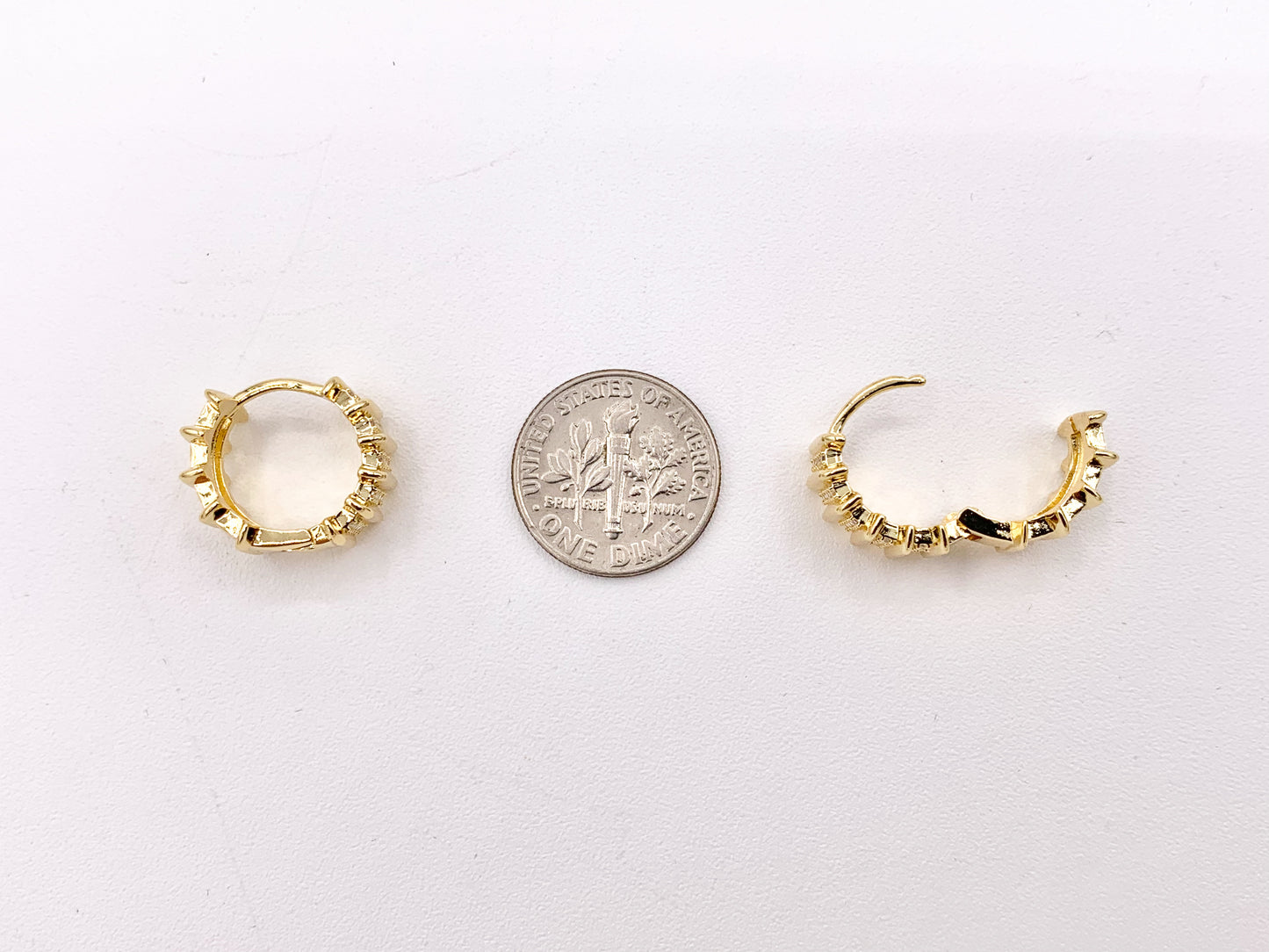 Horizontal Lined Micro Pave CZ Earring Huggies in Real 18K Gold/Silver Plated Copper 15mm 4 pairs