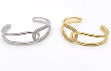Load image into Gallery viewer, Beautiful Eternity Interlock Double Layer Bracelet Cuffs in CZ Pave Rhinestones 18K Gold or Silver Plated Copper 1 pc