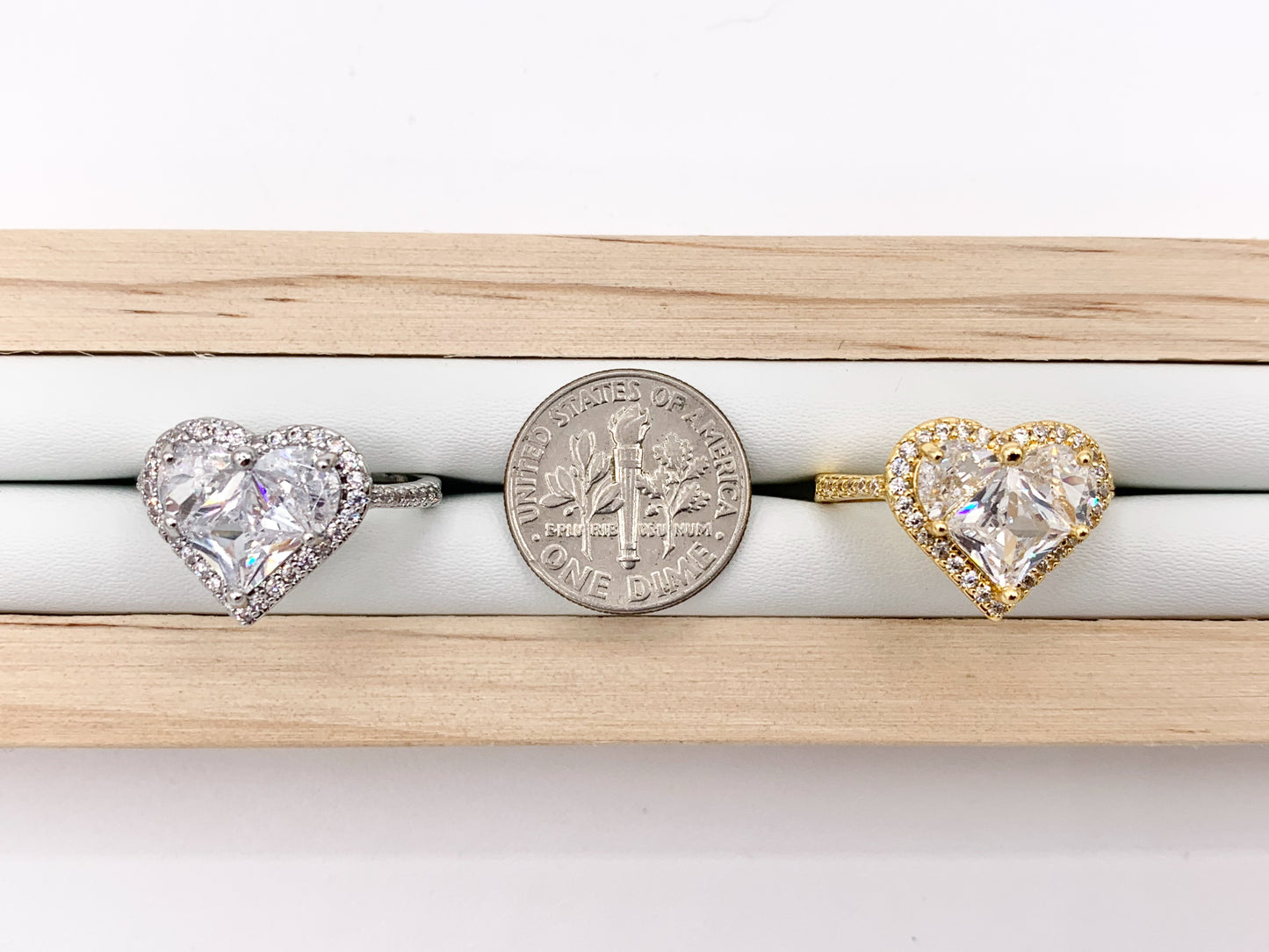 Large Statement CZ Cubic Zirconia Heart Rings in 18K Gold or Silver plated Copper 4 pcs