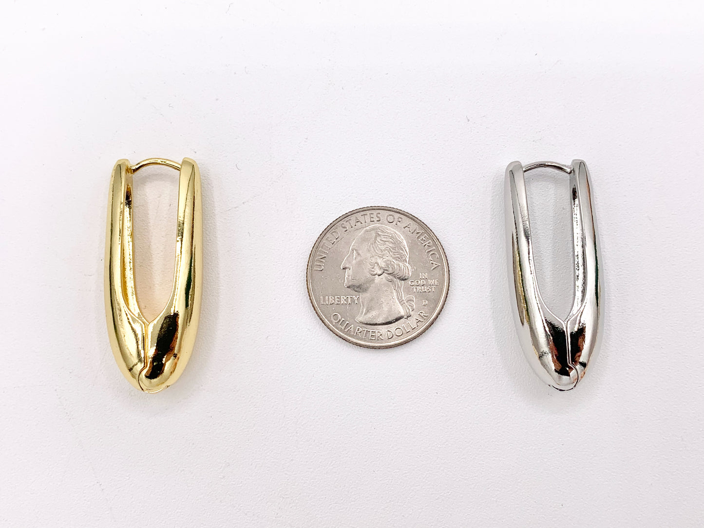 Long Drop Oval Latch Back Hoops Earring Huggies in 18K Gold or Silver Plated Copper 3 pairs