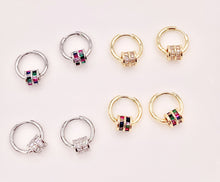 Cargar imagen en el visor de la galería, Preciosas cuentas de barril de circonita cúbica que marcan tendencia, pendientes colgantes con cuentas de agujero grande, Huggies en cobre chapado en oro/plata de 18 quilates, 3 pares