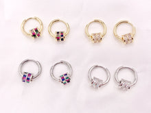 Cargar imagen en el visor de la galería, Preciosas cuentas de barril de circonita cúbica que marcan tendencia, pendientes colgantes con cuentas de agujero grande, Huggies en cobre chapado en oro/plata de 18 quilates, 3 pares