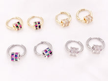 Cargar imagen en el visor de la galería, Preciosas cuentas de barril de circonita cúbica que marcan tendencia, pendientes colgantes con cuentas de agujero grande, Huggies en cobre chapado en oro/plata de 18 quilates, 3 pares