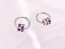 Cargar imagen en el visor de la galería, Preciosas cuentas de barril de circonita cúbica que marcan tendencia, pendientes colgantes con cuentas de agujero grande, Huggies en cobre chapado en oro/plata de 18 quilates, 3 pares