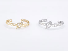 Load image into Gallery viewer, Trendy Designer Like CZ Pave Rhinestone Link Lock Nail Adjustable Bracelet Cuffs in Real 18K Gold/Platinum Plated Copper 1 pc