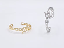 Load image into Gallery viewer, Trendy Designer Like CZ Pave Rhinestone Link Lock Nail Adjustable Bracelet Cuffs in Real 18K Gold/Platinum Plated Copper 1 pc