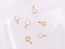 Load image into Gallery viewer, Tiny Japanese Opal Circle Coin Charms in CZ Pave 18K Gold Plated Copper 6pcs