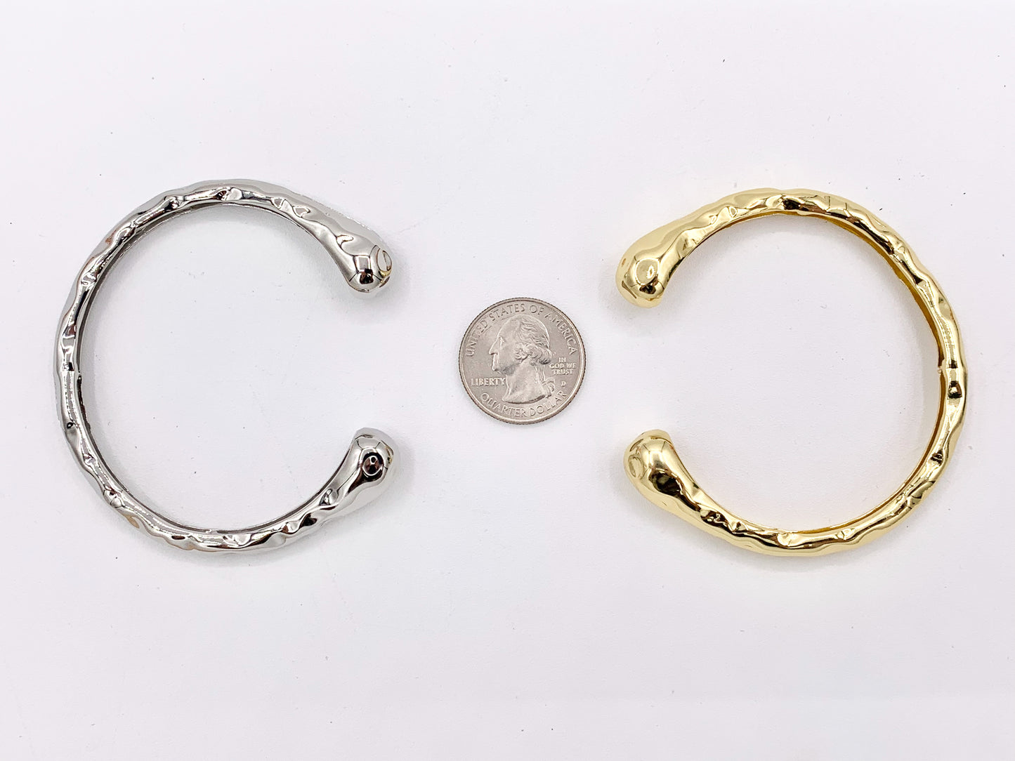 Chunky Organic Plain Adjustable Bracelet Front Open Cuffs in 18K Gold Plating or Silver Plating 2 pcs
