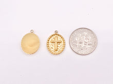 Load image into Gallery viewer, Intricate Religious Cross Rosary Oval Charms in 18K Gold plated over Copper 10 pcs