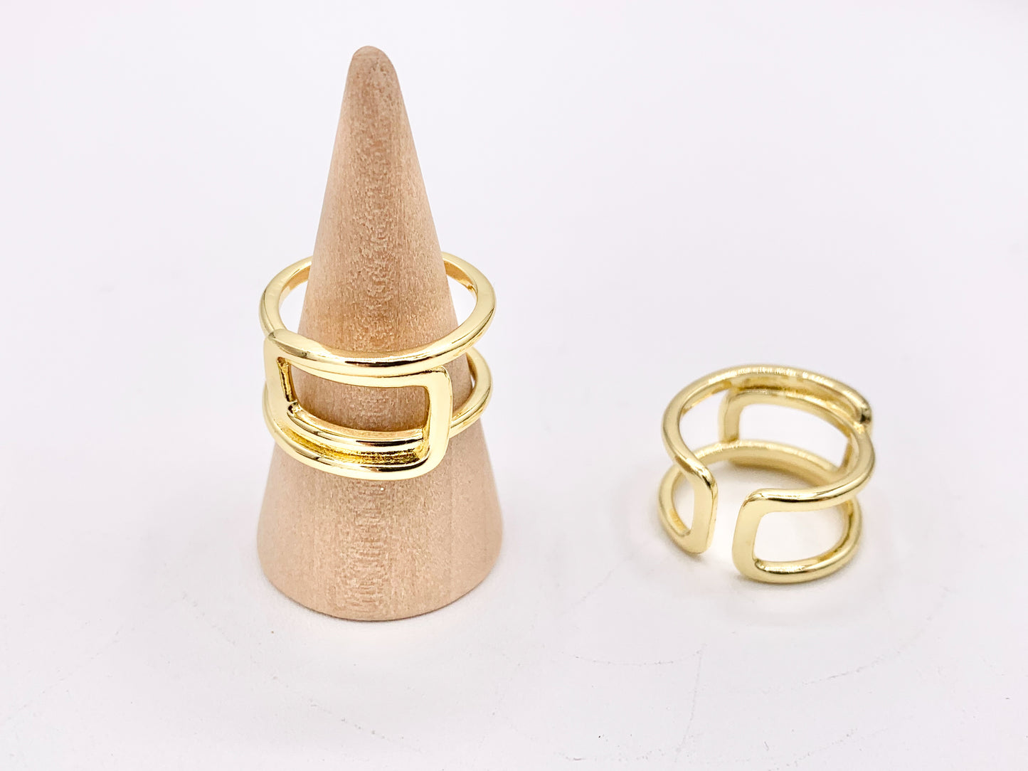 Rectangle Overlap Ring in 18K Gold Plated Copper 5pcs