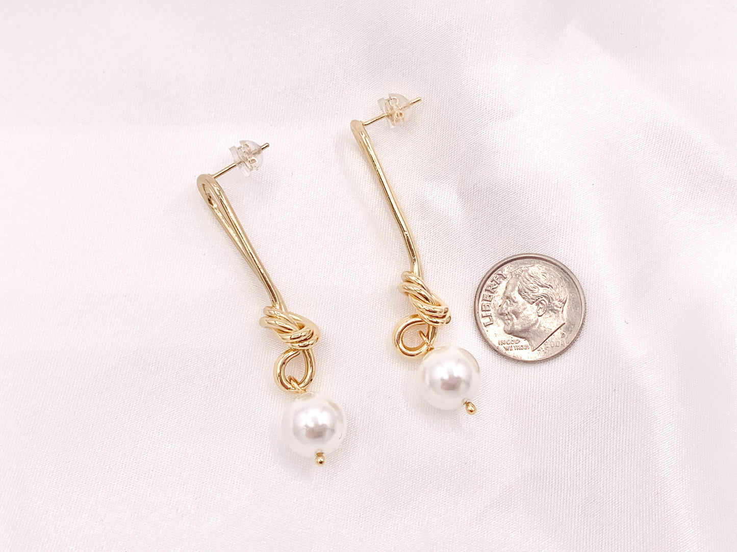 Hermosos aretes colgantes de nácar con alambre y nudo en oro de 18 quilates chapado sobre cobre, 3 pares