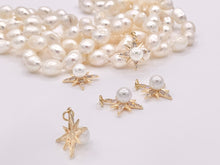 Load image into Gallery viewer, Mother Of Pearl CZ Pave Rhinestone Starburst Star Burst Pendant in 18K Gold plated Copper 6 pcs