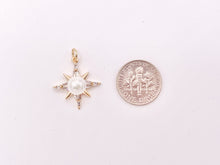 Load image into Gallery viewer, Mother Of Pearl CZ Pave Rhinestone Starburst Star Burst Pendant in 18K Gold plated Copper 6 pcs