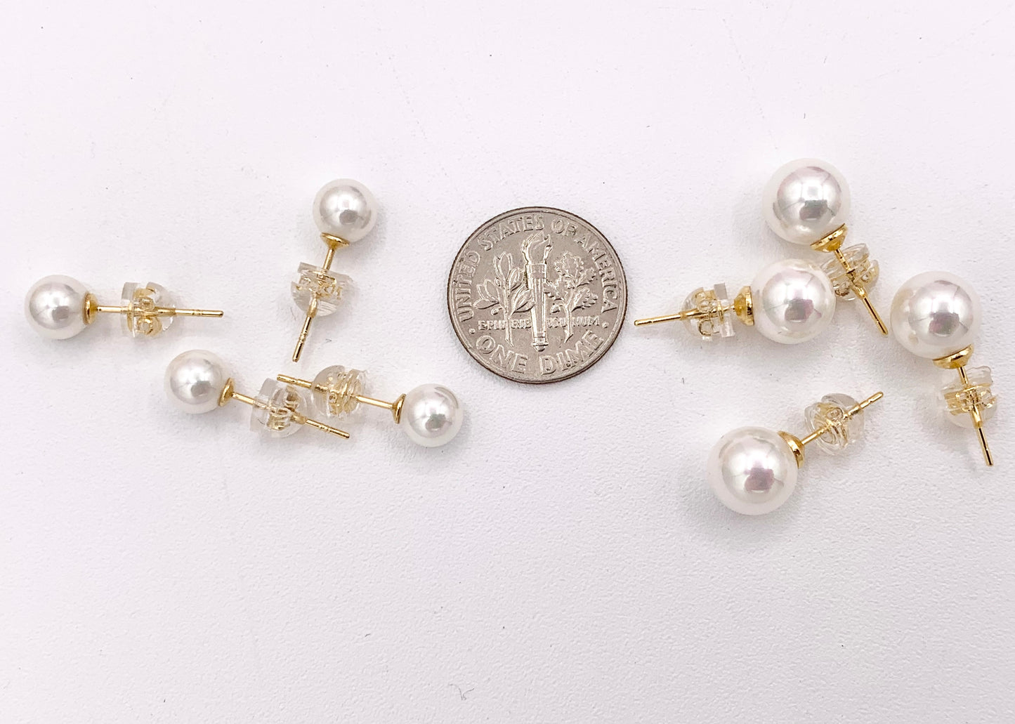 Cute Mother of Pearl Studs in 18K Gold plated Copper 6mm 8mm 5 pairs