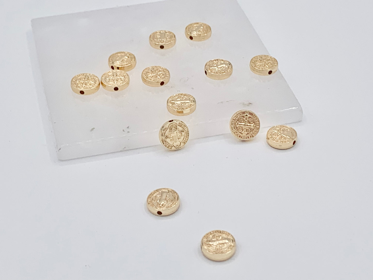Gold St. Benedict Patron Saint Spacer Beads Religious Rosary Catholic Jewelry Beading Findings Supplies in 18k Gold Plating Around 10mm 20 pcs