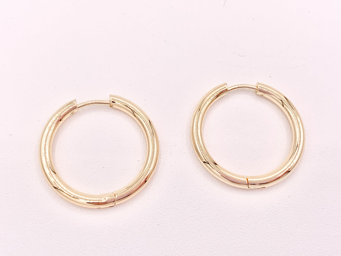 18K Gold Plated Simple Every Day Minimalist 23mm Hoop Huggie Earring Over Copper 5 pairs