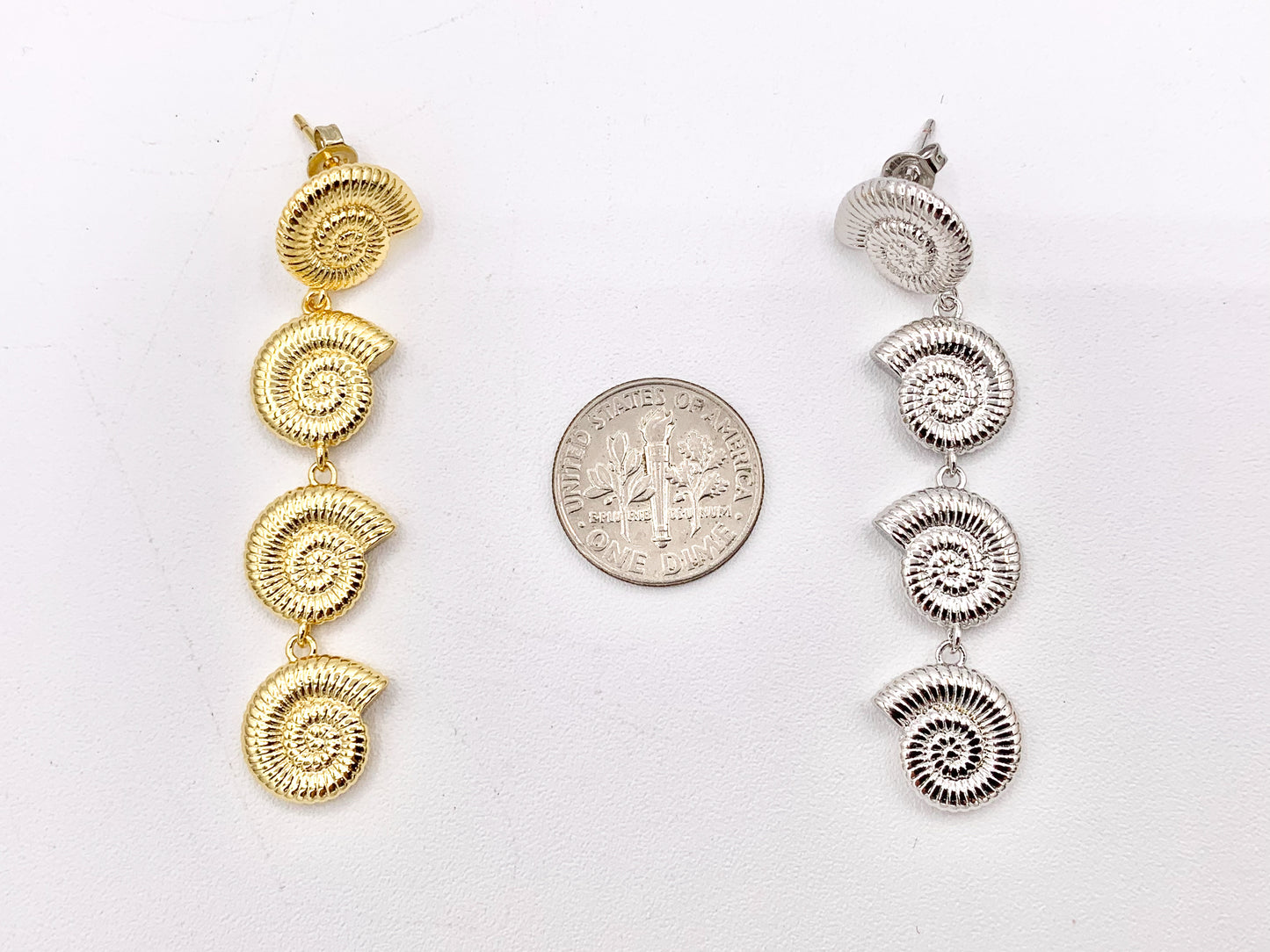 Sea Shell Snail Ocean Dangle Earrings in 18K Gold or Silver plated over Copper 3 pairs