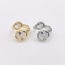Cargar imagen en el visor de la galería, Beautiful Eye Catching Soldered Cubic Zirconia Bypass Adjustable Rings in 18K Gold and Silver Plated Copper 4 pcs