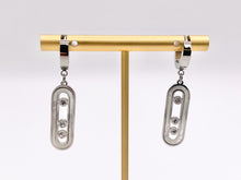 Cargar imagen en el visor de la galería, Stainless Steel Shell Acetate Double Circle Loop Oval Paperclip Earring Dangle Huggies in Silver plated Stainless Steel 3 pairs