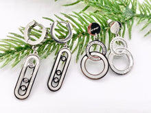 Cargar imagen en el visor de la galería, Stainless Steel Shell Acetate Double Circle Loop Oval Paperclip Earring Dangle Huggies in Silver plated Stainless Steel 3 pairs