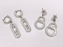 Cargar imagen en el visor de la galería, Stainless Steel Shell Acetate Double Circle Loop Oval Paperclip Earring Dangle Huggies in Silver plated Stainless Steel 3 pairs