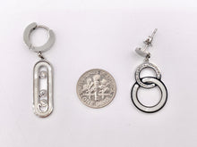 Cargar imagen en el visor de la galería, Stainless Steel Shell Acetate Double Circle Loop Oval Paperclip Earring Dangle Huggies in Silver plated Stainless Steel 3 pairs